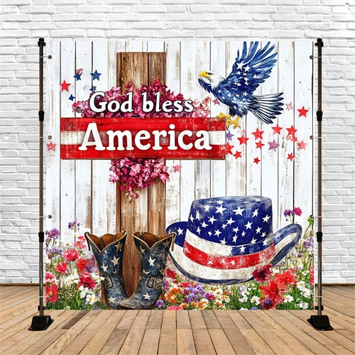 Independence Day Backdrops Wooden Patriot Cross Backdrop GQ6-71