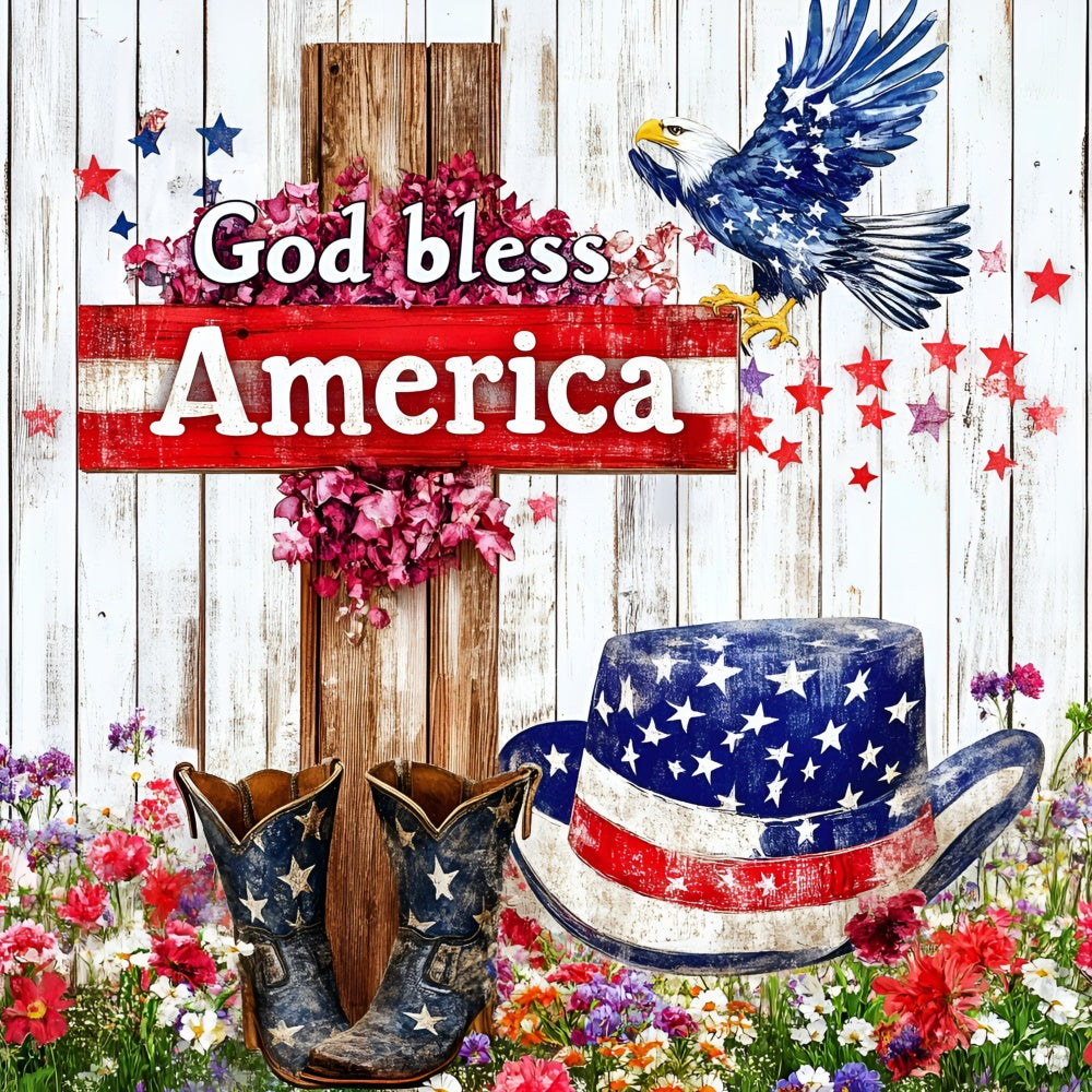 Independence Day Backdrops Wooden Patriot Cross Backdrop GQ6-71