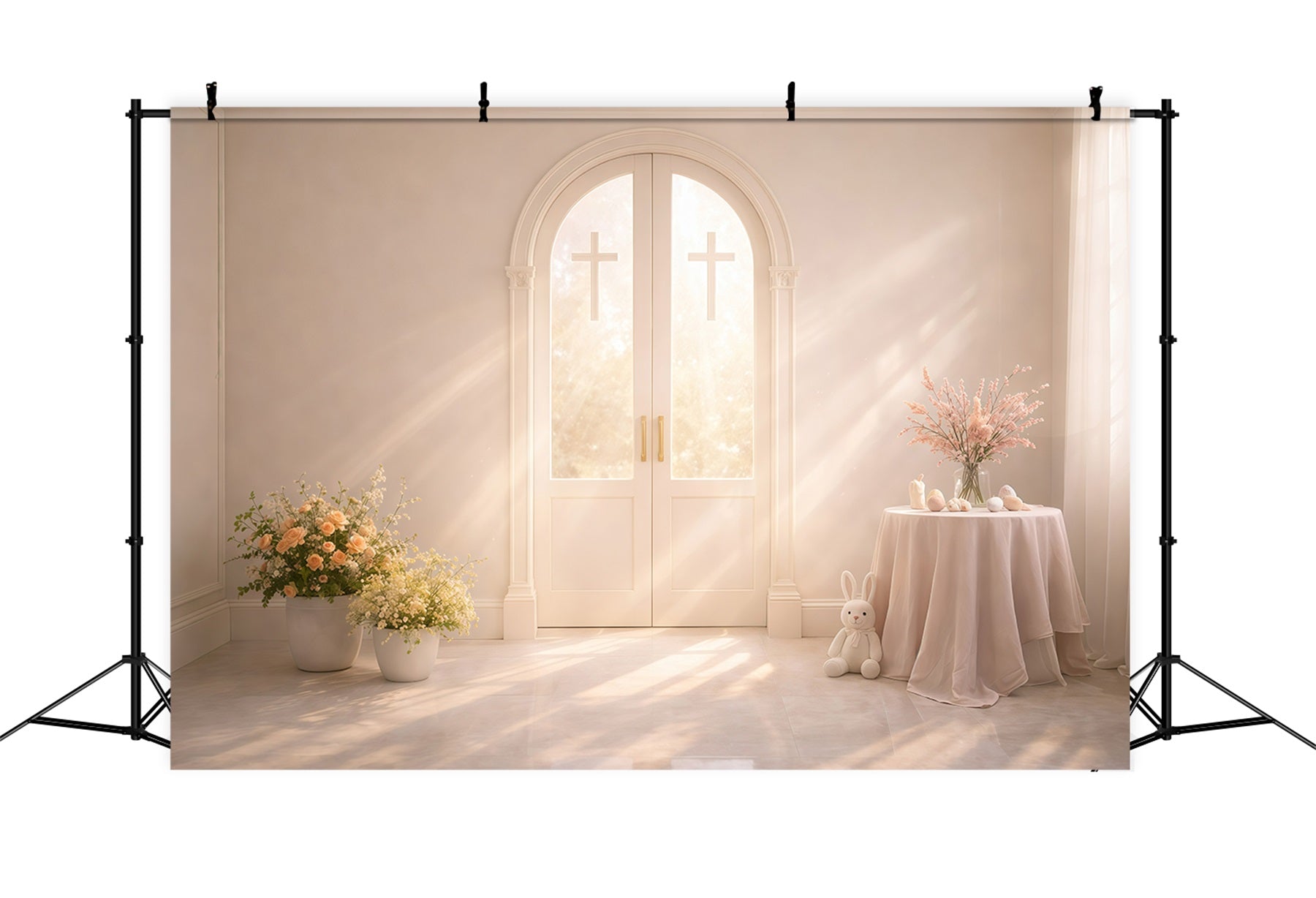 Church Easter Photo Backdrops Sunlit Cross Arch Doors Backdrops For Easter Pictures GQ61-10