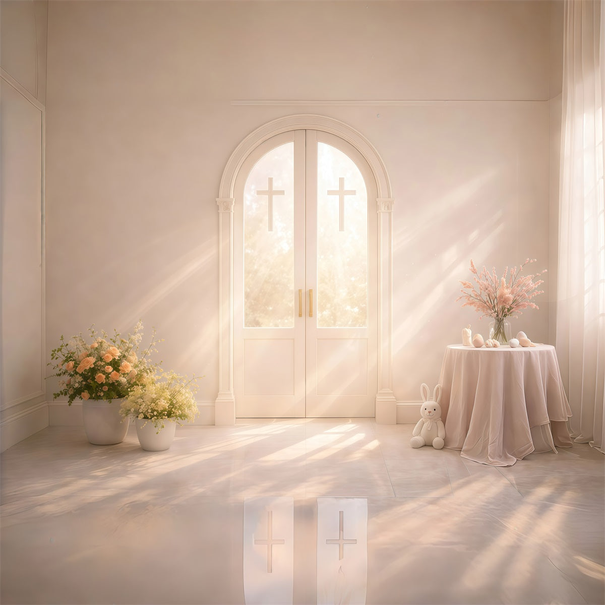 Church Easter Photo Backdrops Sunlit Cross Arch Doors Backdrops For Easter Pictures GQ61-10