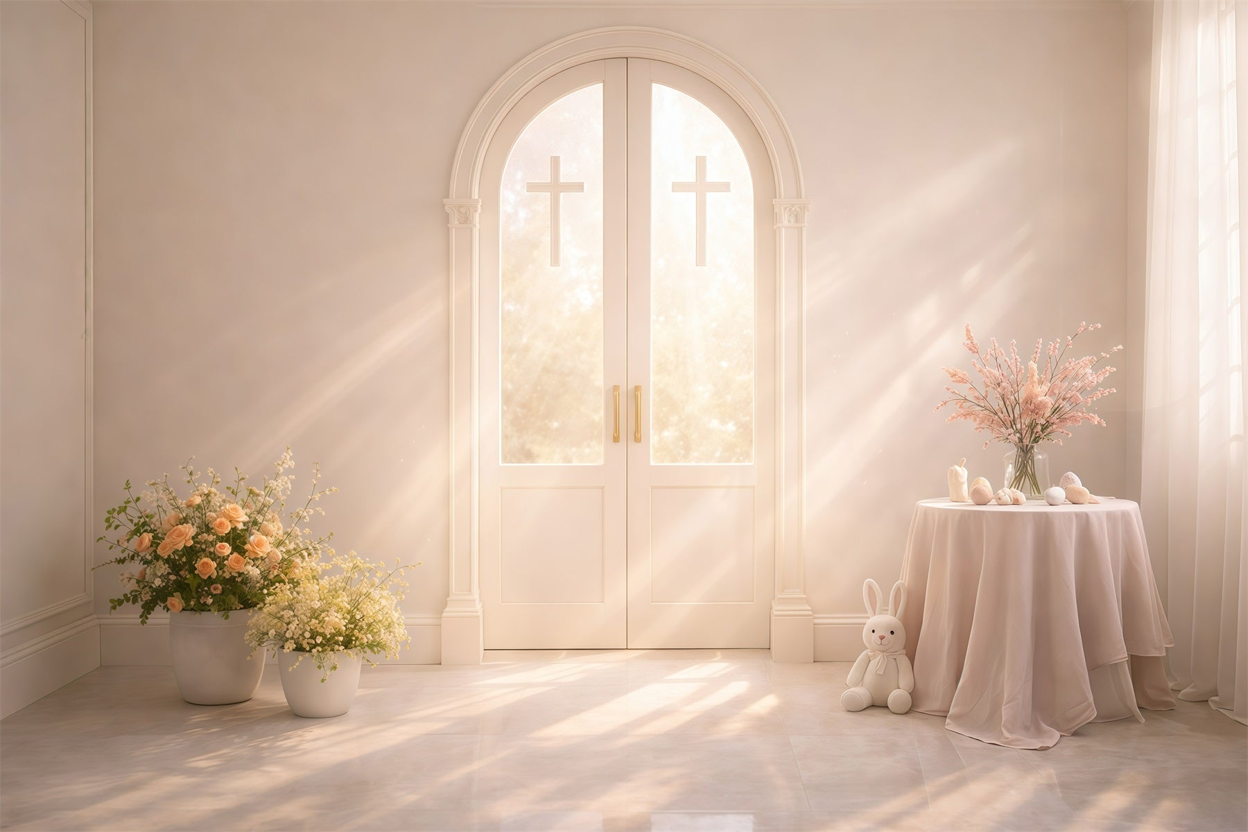 Church Easter Photo Backdrops Sunlit Cross Arch Doors Backdrops For Easter Pictures GQ61-10