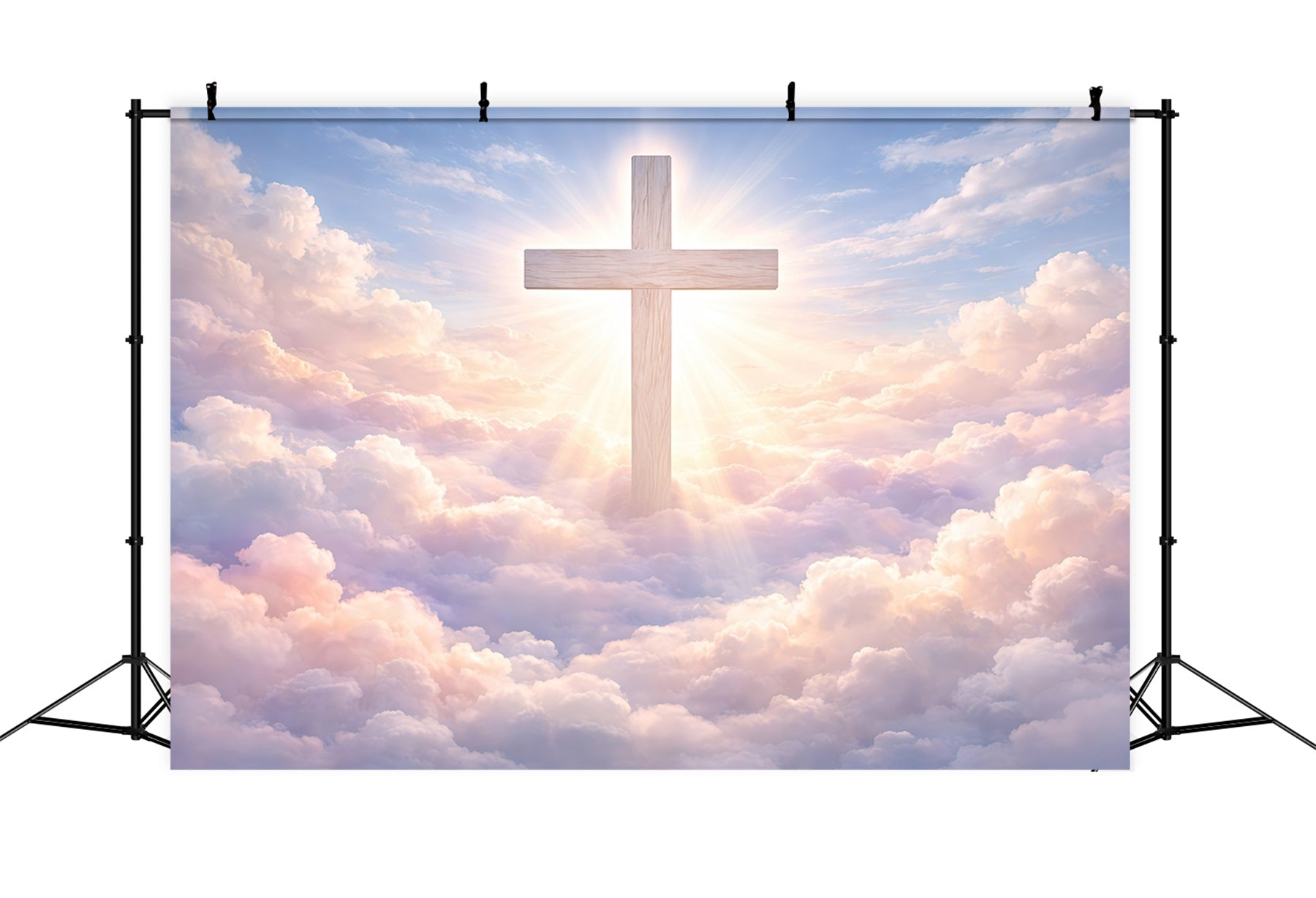 Easter Photo Backdrops Church Radiant Cross Heavenly Clouds Easter Themed Backdrop GQ61-14