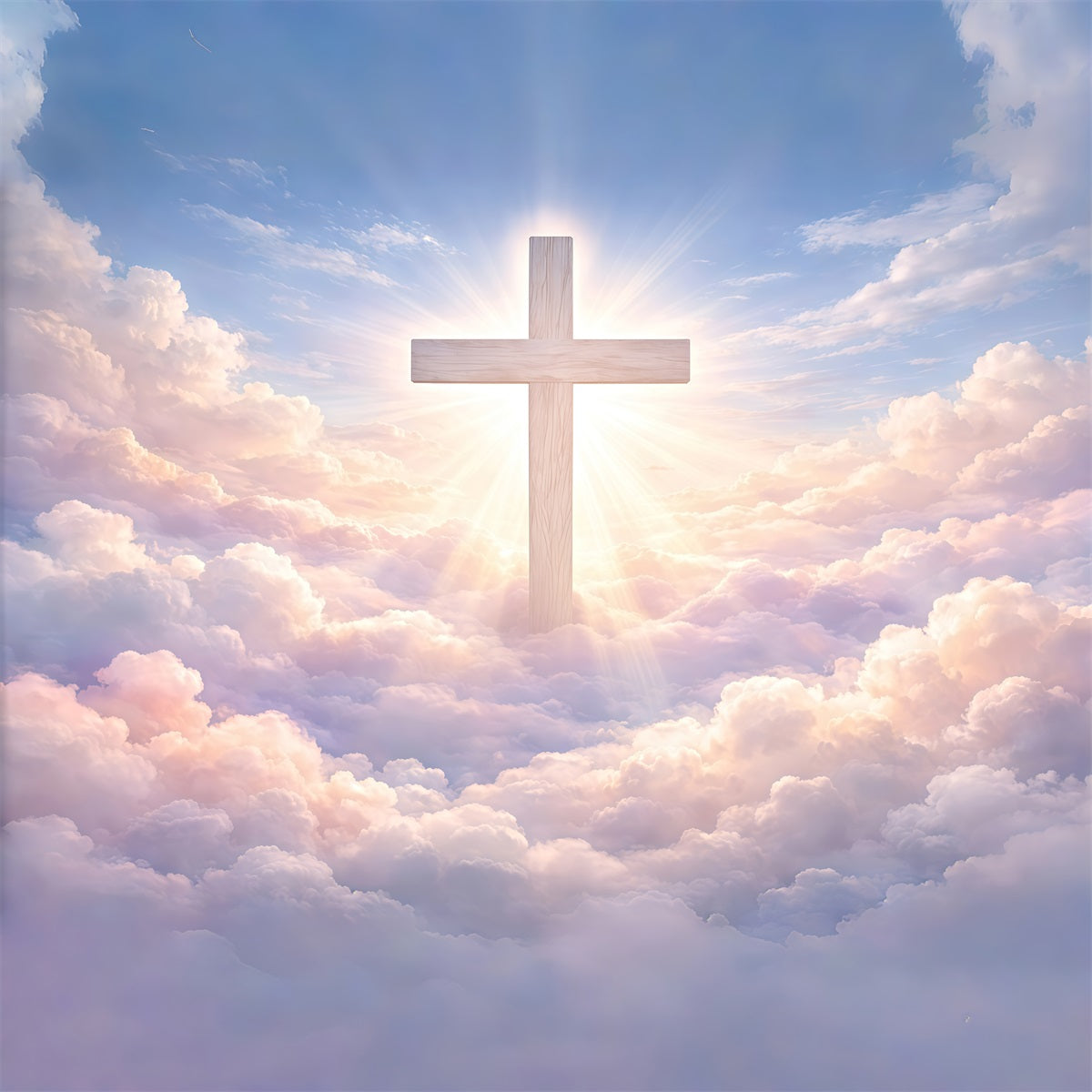 Easter Photo Backdrops Church Radiant Cross Heavenly Clouds Easter Themed Backdrop GQ61-14