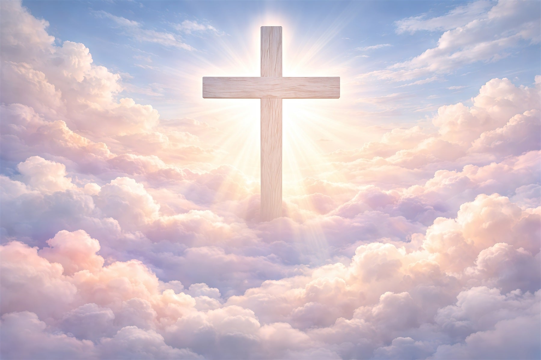 Easter Photo Backdrops Church Radiant Cross Heavenly Clouds Easter Themed Backdrop GQ61-14