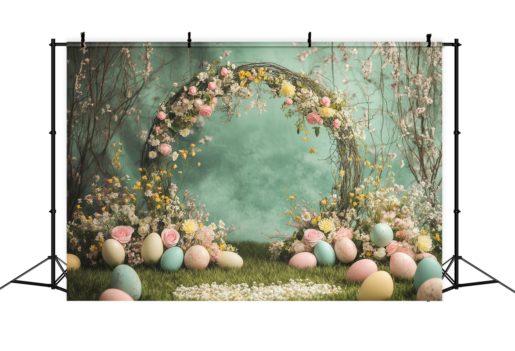 Spring Easter Backdrop Wildflower Bouquet Egg Arch Easter Backdrops For Photos GQ61-17