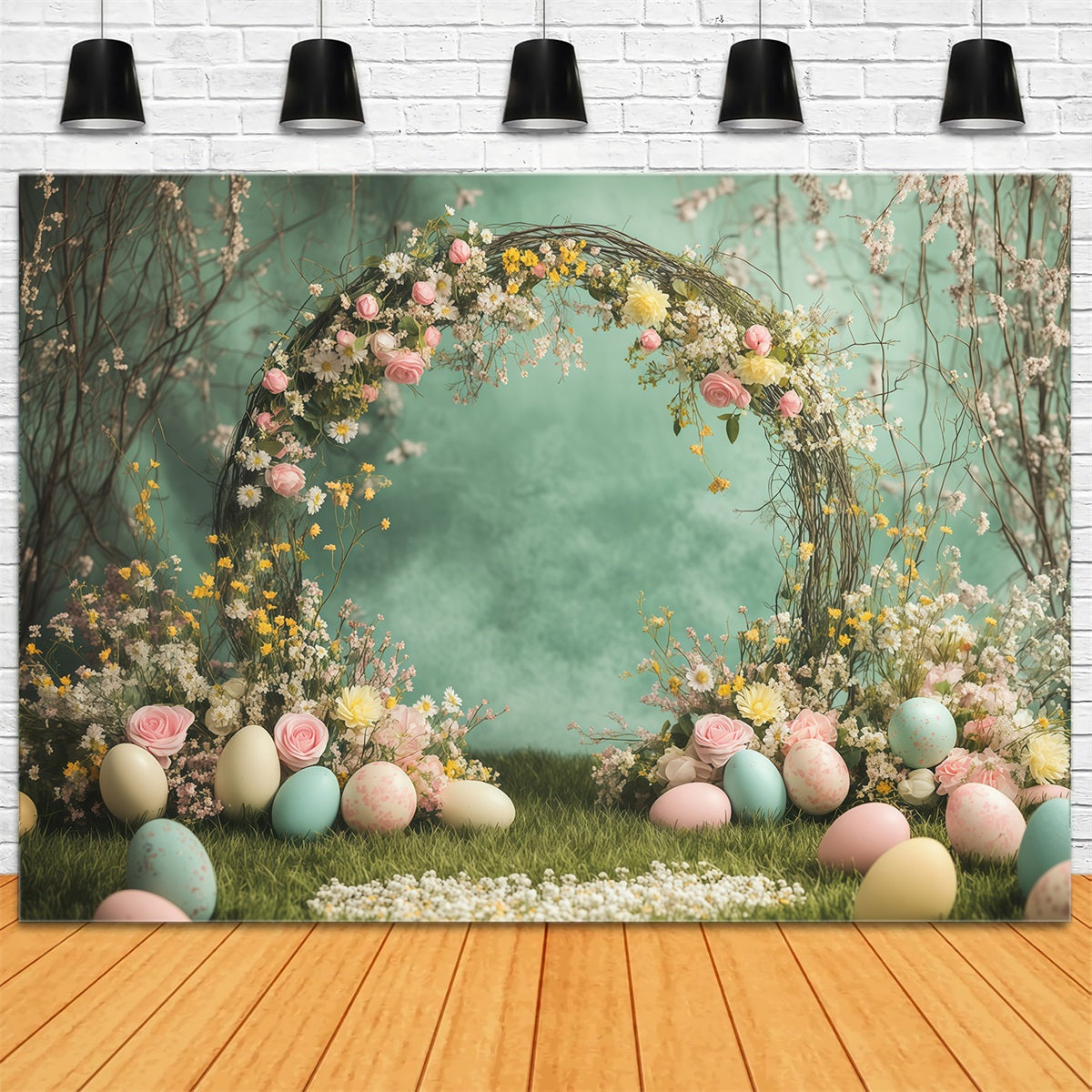 Spring Easter Backdrop Wildflower Bouquet Egg Arch Easter Backdrops For Photos GQ61-17