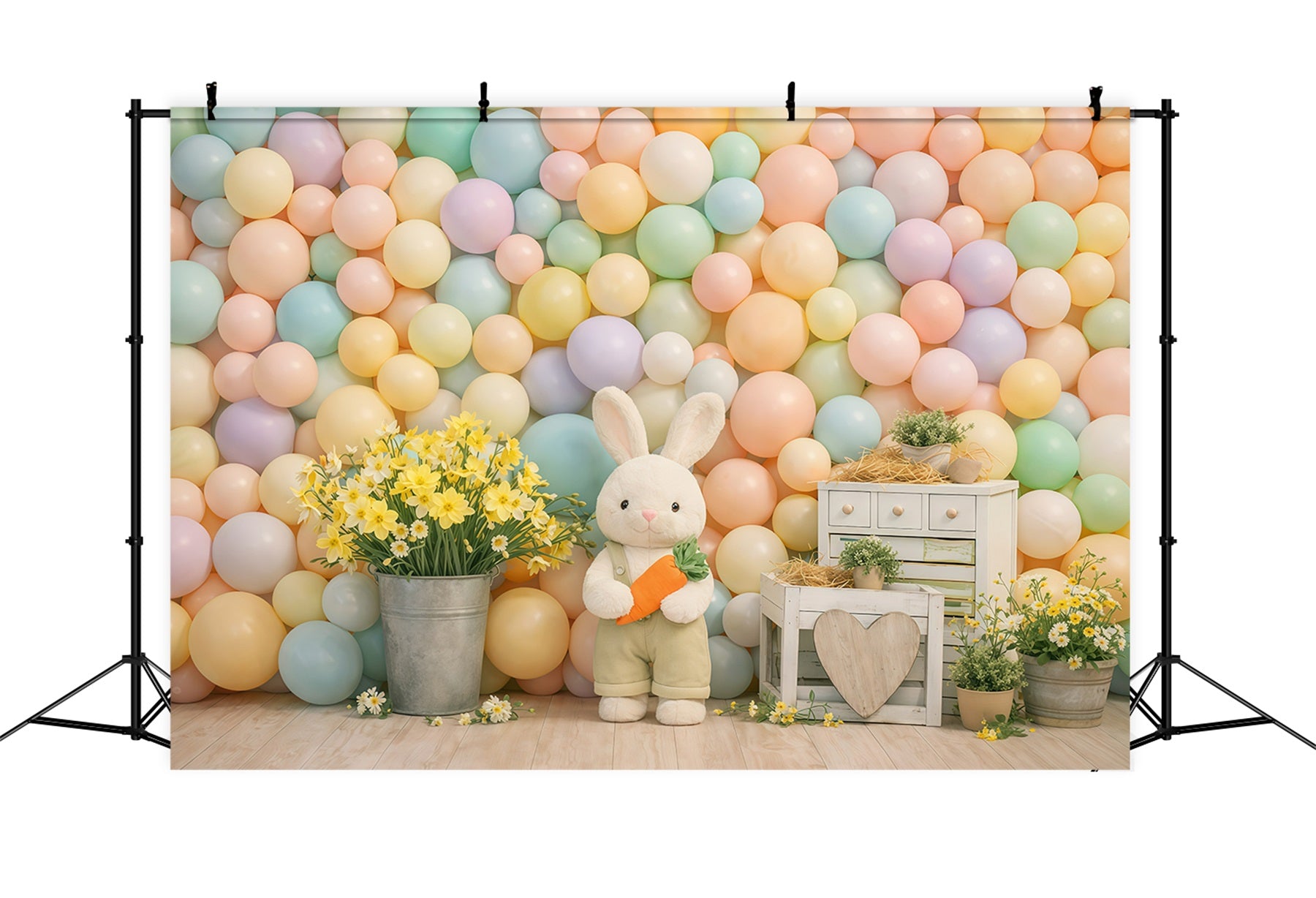 Easter Balloon Backdrop Ideas Pastel Macaron Bunny Daisies Easter Theme Backdrop GQ61-23