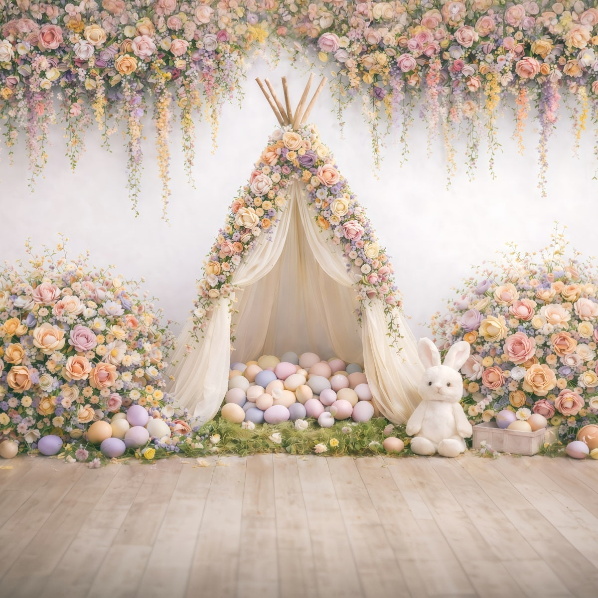Baby Easter Backdrop Floral Teepee Egg Tent Easter Picture Backdrop Ideas GQ61-25