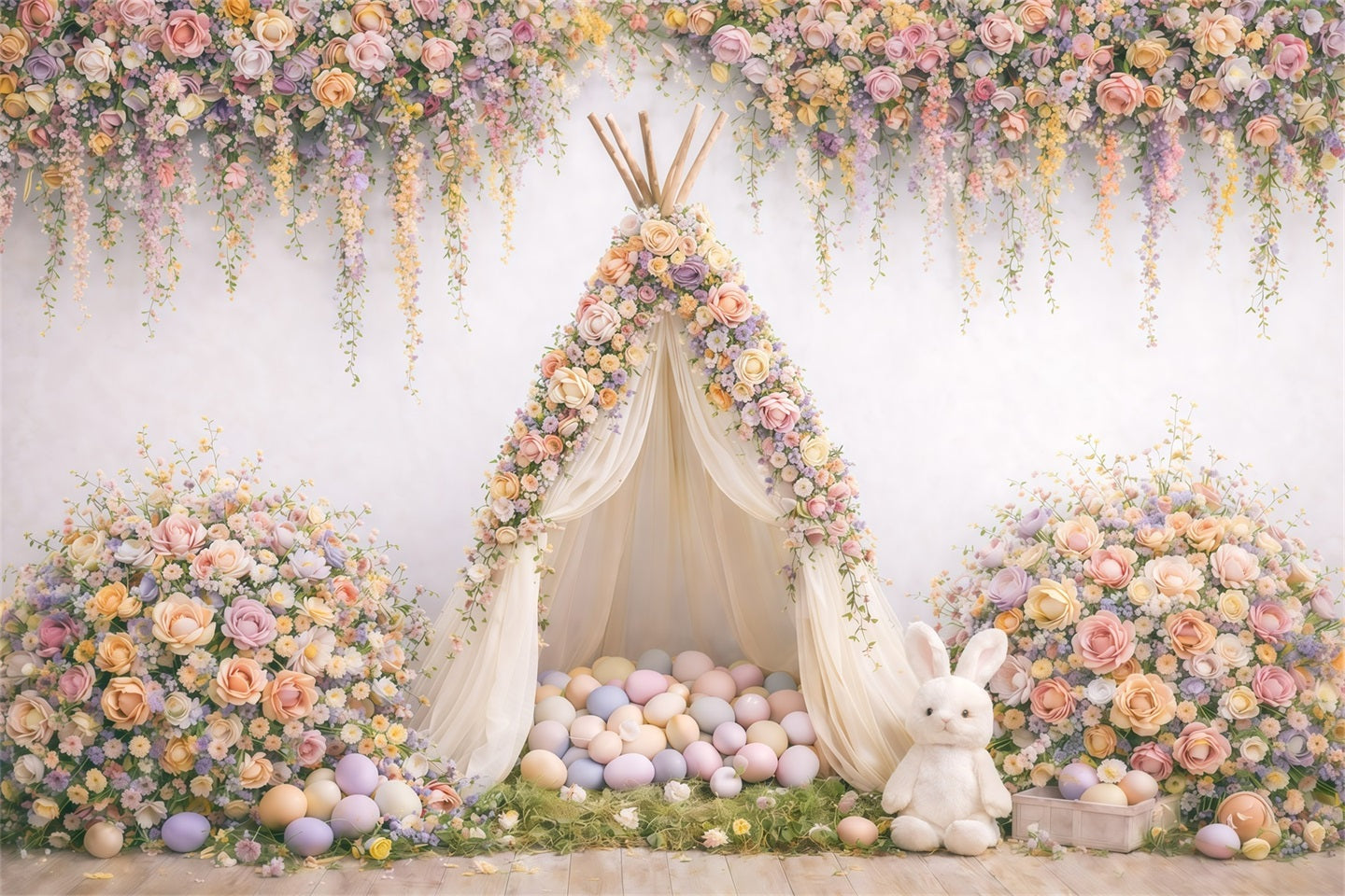 Baby Easter Backdrop Floral Teepee Egg Tent Easter Picture Backdrop Ideas GQ61-25