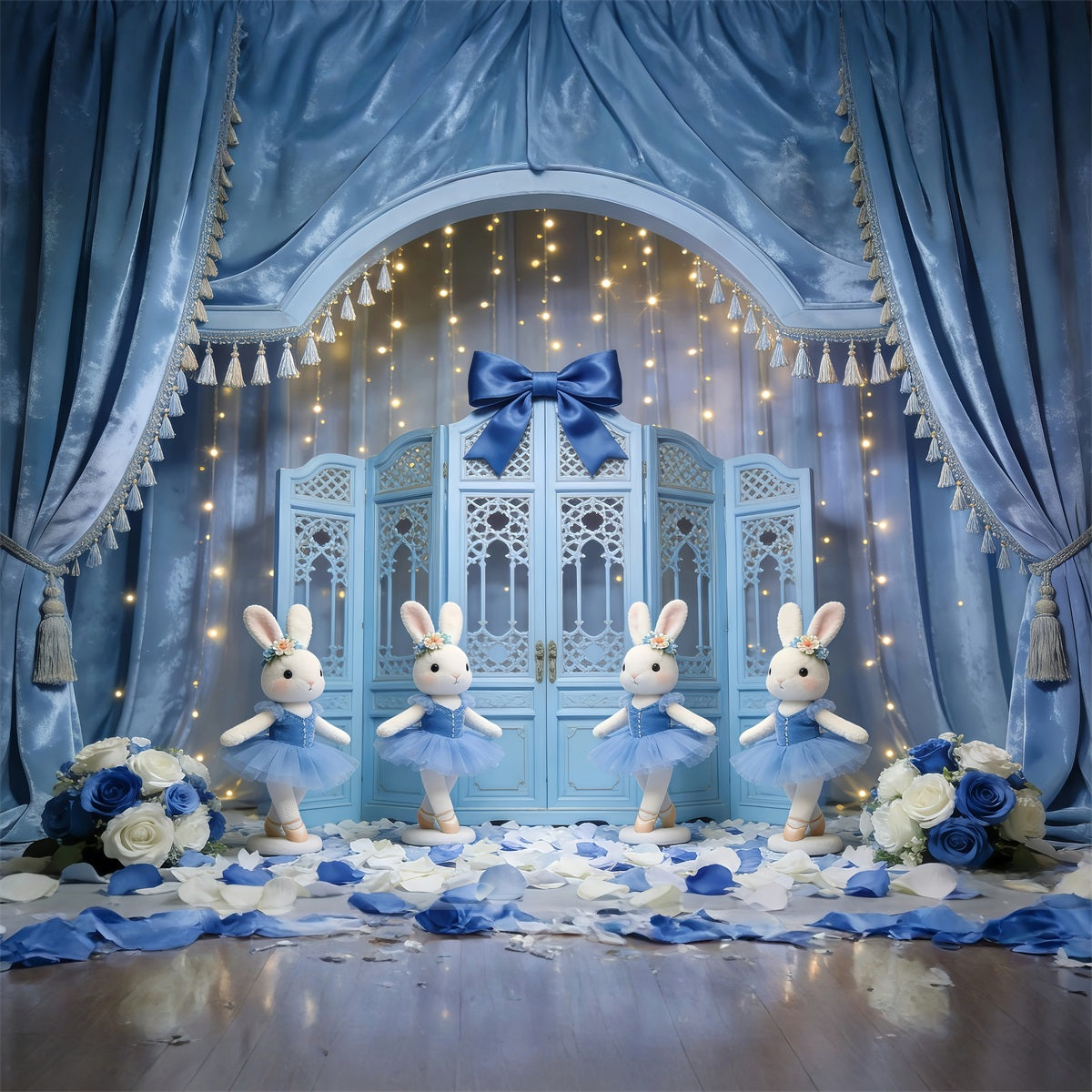 Bunny Backdrop Ideas Blue Curtain Ballet Stage Backdrop For Easter Pictures GQ61-27