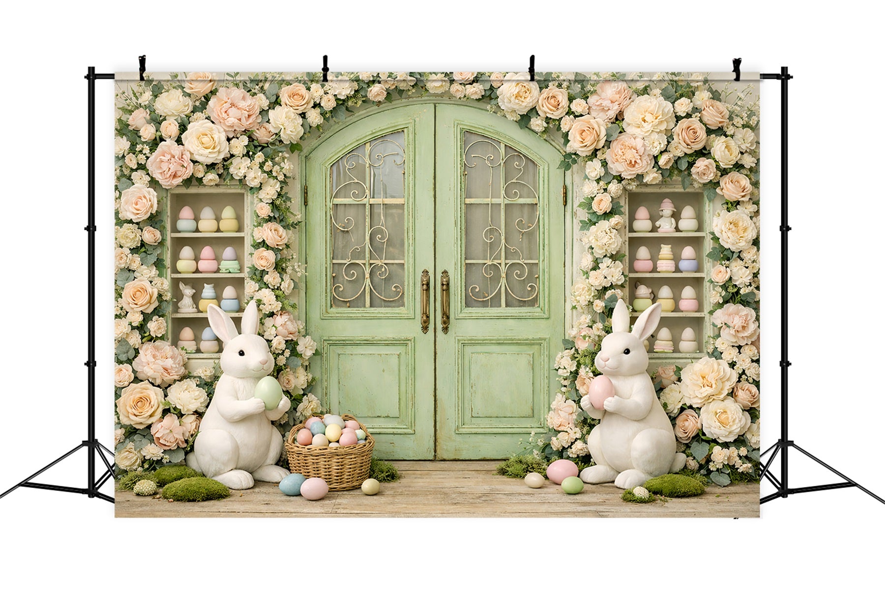 Photography Easter Bunny Backdrop Vintage Garden Wreath Doorway Easter Theme Backdrop GQ61-29
