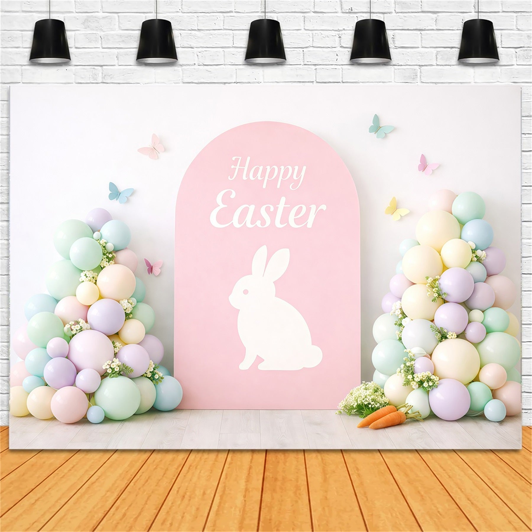 Easter Backdrop Balloons Pastel Macaron Bunny Arch Happy Easter Photo Backdrop GQ61-30