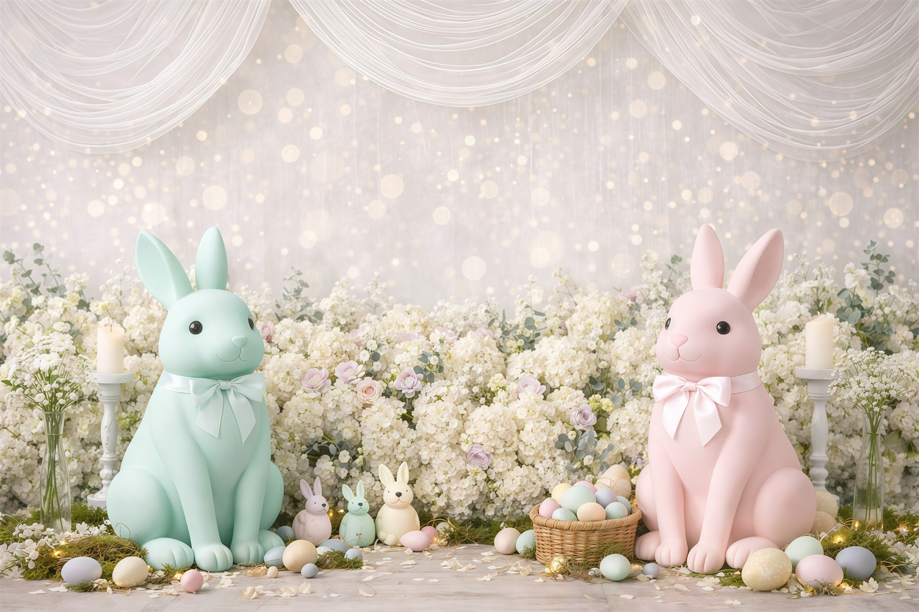 Pastel Easter Backdrop Bunny Flower Bokeh Spots Photography Backdrop Easter GQ61-32