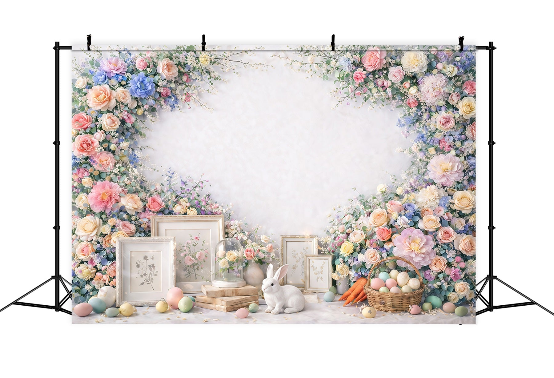 Easter Flower Backdrop Bunny Egg Creamy Minimal Easter Backdrop For Photos GQ61-37