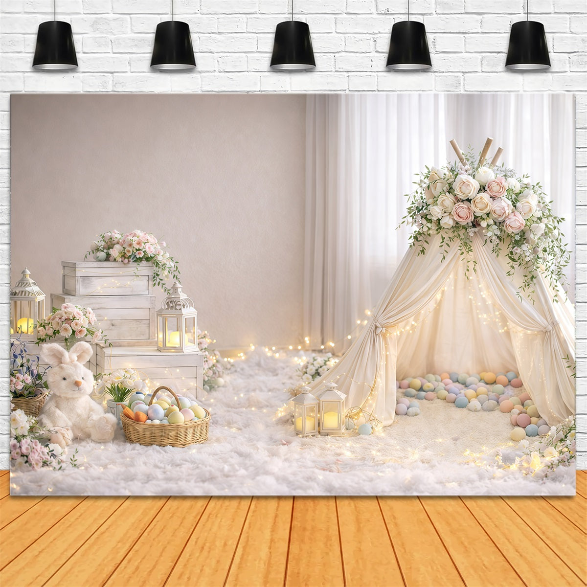 Baby Easter Backdrop Soft Glow Floral Teepee Easter Photography Backdrops For Sale GQ61-39
