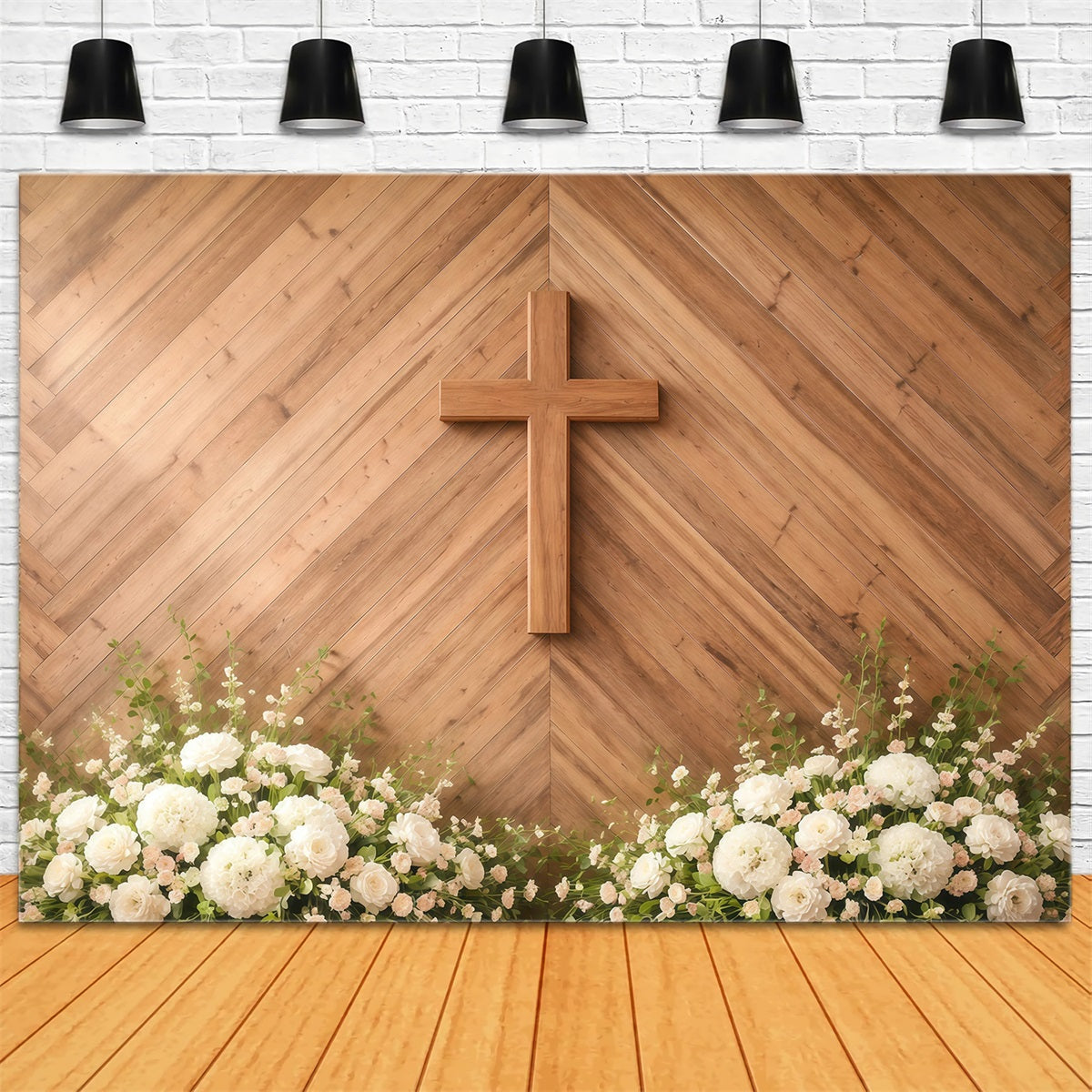 Easter Sunday Backdrop Wooden Cross Floral Altar Easter Picture Backdrop Ideas GQ61-4