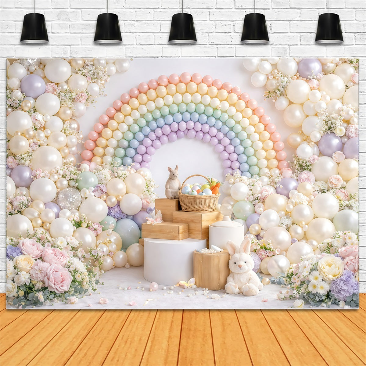 Easter Balloon Backdrop Ideas Pastel Macaron Rainbow Flower Easter Picture Backdrop Ideas GQ61-40