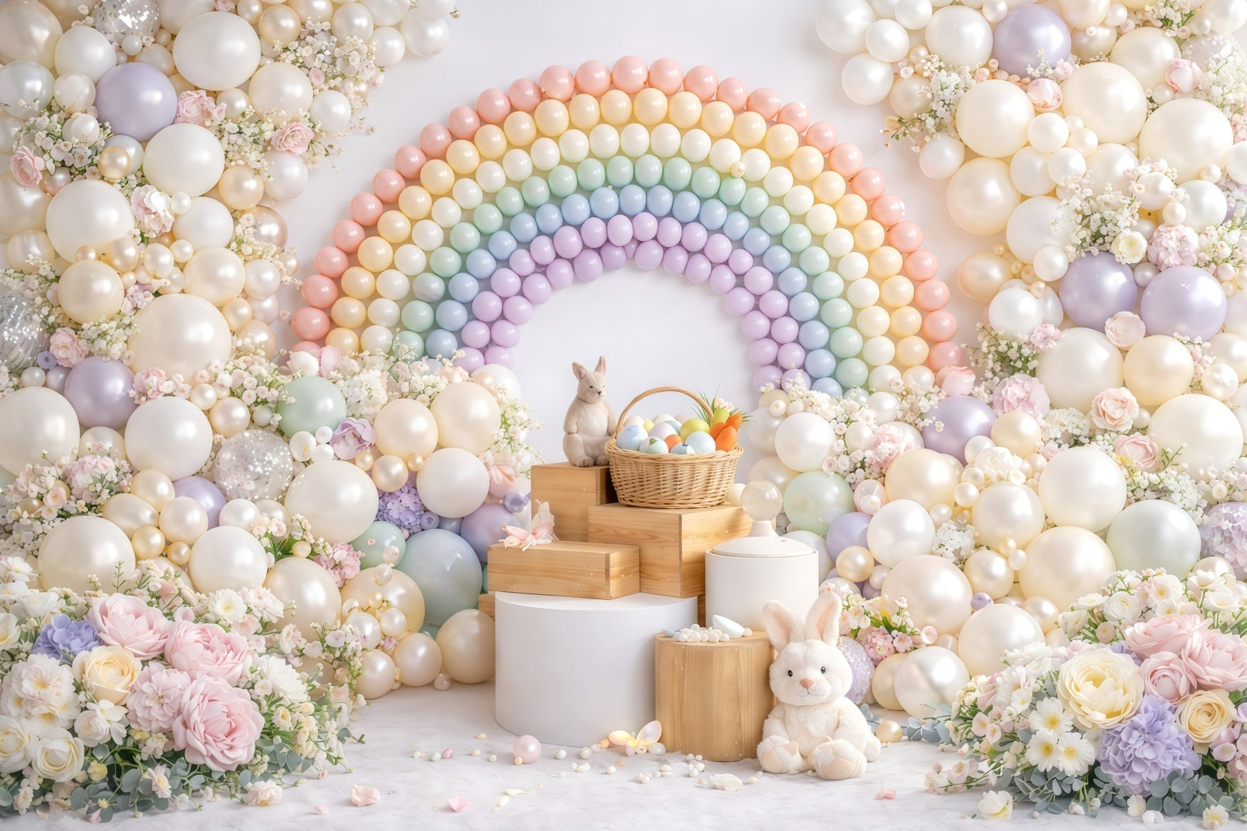 Easter Balloon Backdrop Ideas Pastel Macaron Rainbow Flower Easter Picture Backdrop Ideas GQ61-40