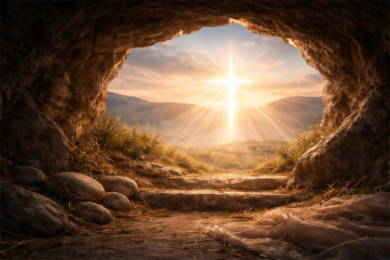 Easter Photo Backdrop Ideas For Church Empty Tomb Sunrise Glory Easter Themed Backdrop GQ61-6