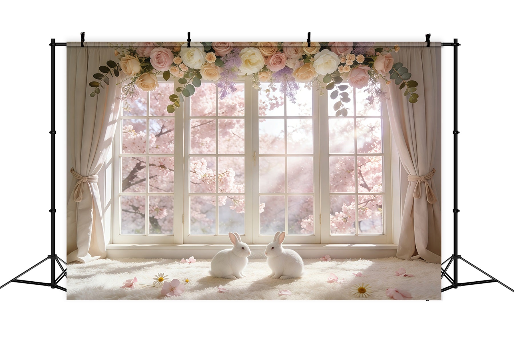 Easter Window Spring Light Backdrop Blossom Wreath Bunny Easter Backdrops Ideas GQ61-67