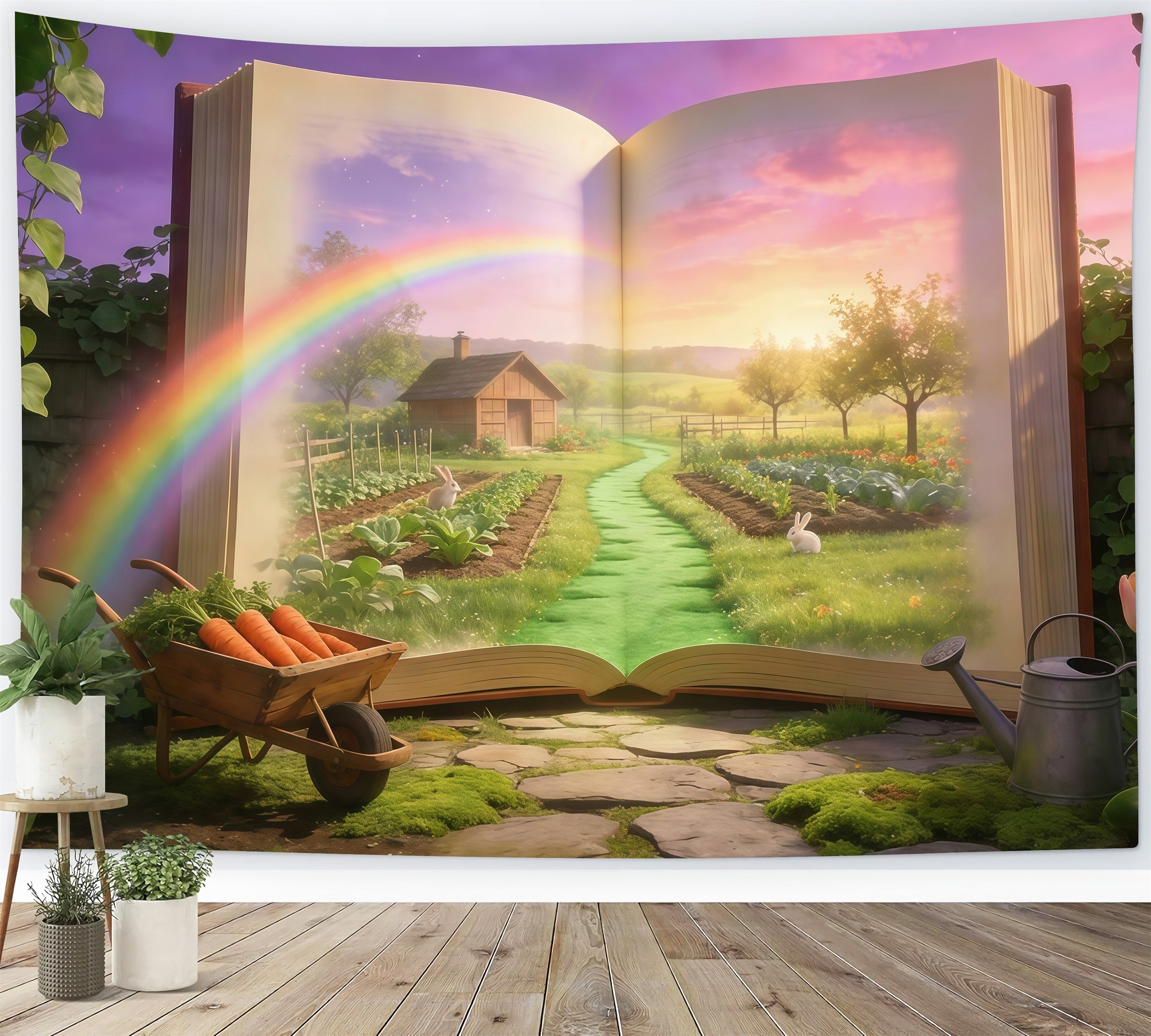 Easter Storybook Backdrop Magical Book Garden Bunny Easter Photo Booth Backdrop Ideas GQ61-69