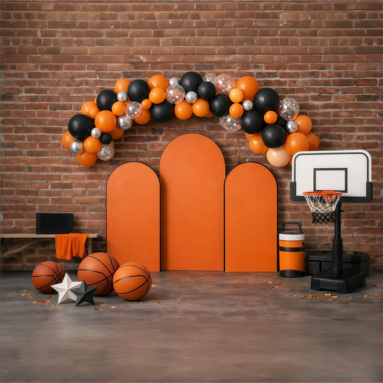 Basketball Backdrop Brick Wall Balloon Arch Sports Backdrops For Photography GQ61-72