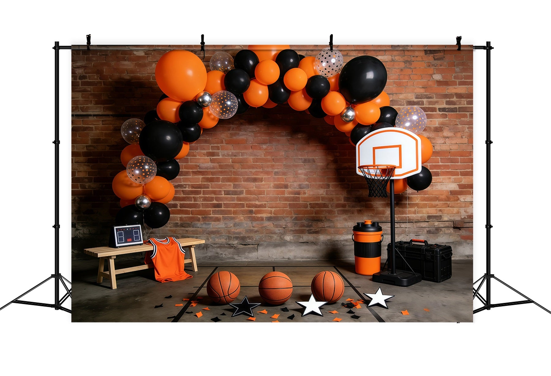 Basketball Backdrops Brick Wall Balloon Arch Sports Photography Backdrops GQ61-73