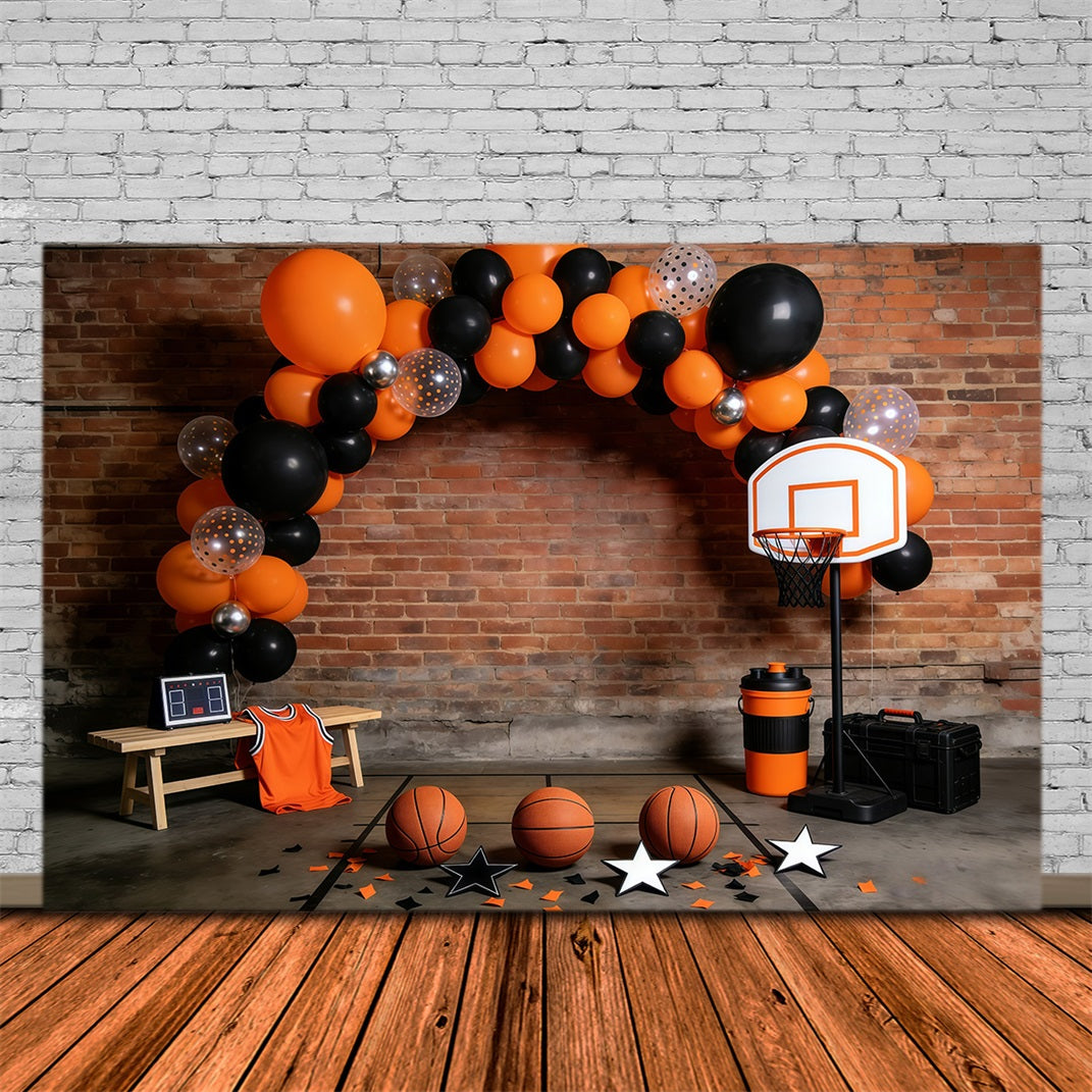 Basketball Backdrops Brick Wall Balloon Arch Sports Photography Backdrops GQ61-73