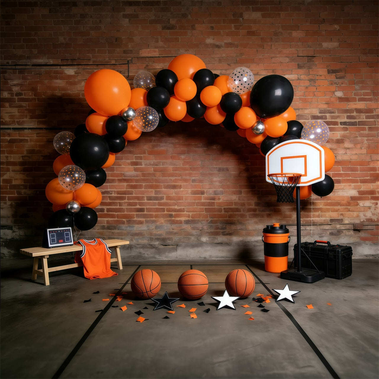 Basketball Backdrops Brick Wall Balloon Arch Sports Photography Backdrops GQ61-73