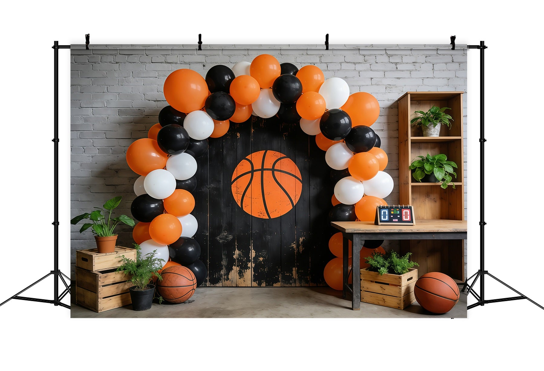Basketball Photography Backdrop Rustic Wall Balloon Arch Sports Photo Backdrop GQ61-74