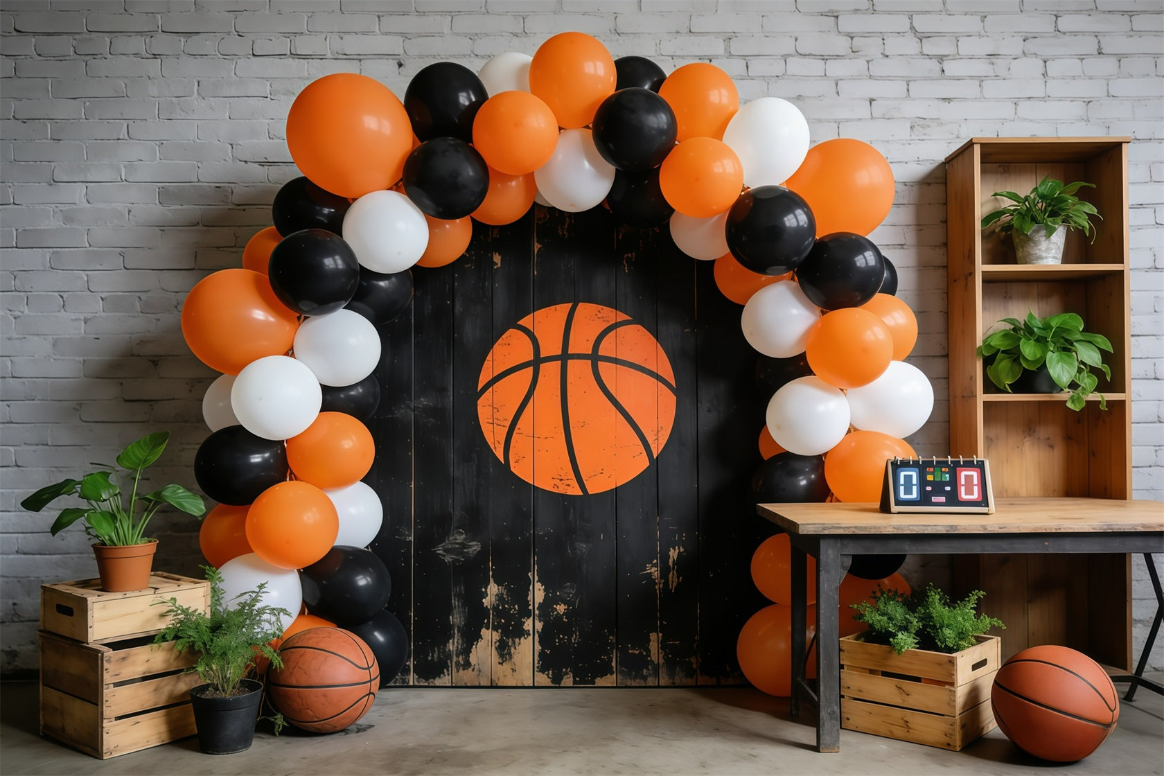 Basketball Photography Backdrop Rustic Wall Balloon Arch Sports Photo Backdrop GQ61-74