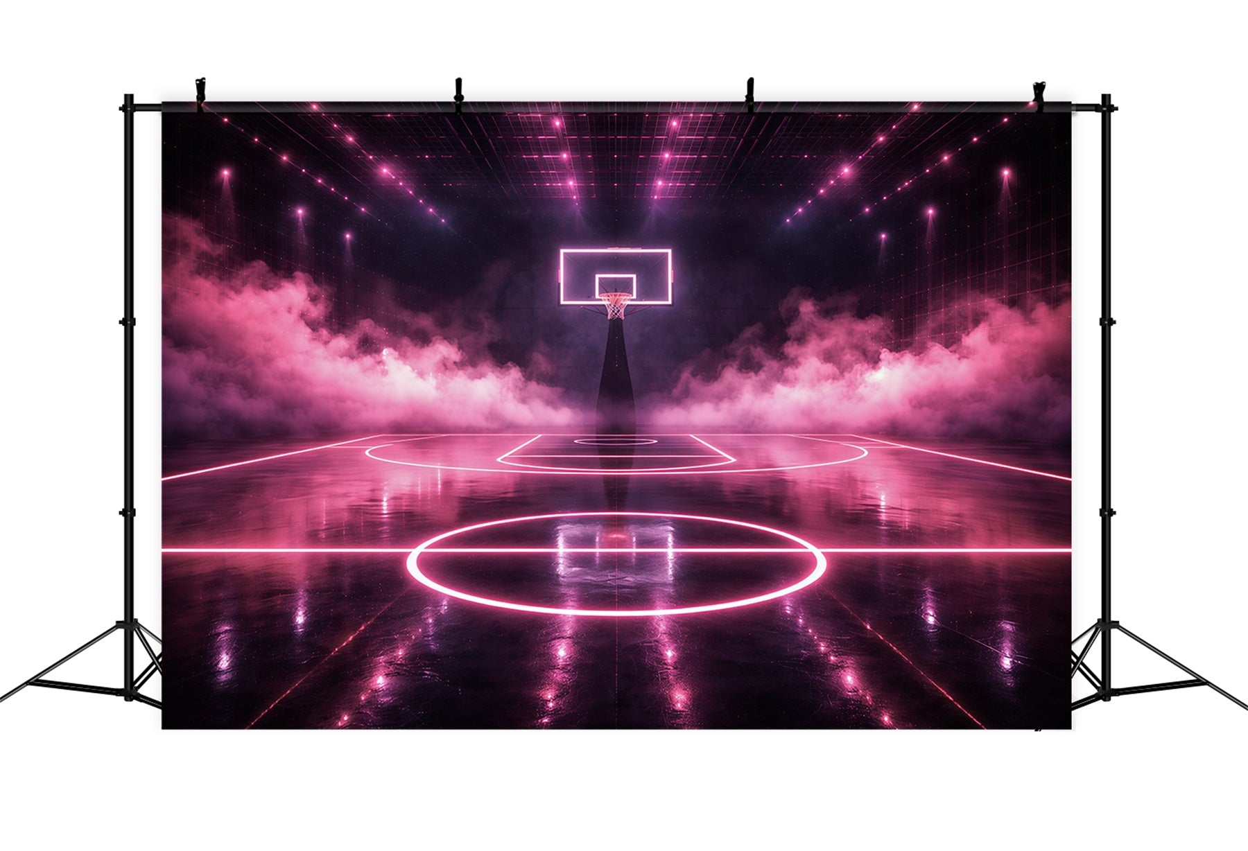Basketball Backdrop For Photography Neon Pink Arena Court Sports Theme Backdrop GQ61-78