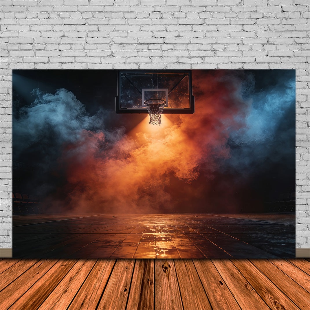 Basketball Photography Backdrop Fire Smoke Spotlight Court Sports Backdrop GQ61-79