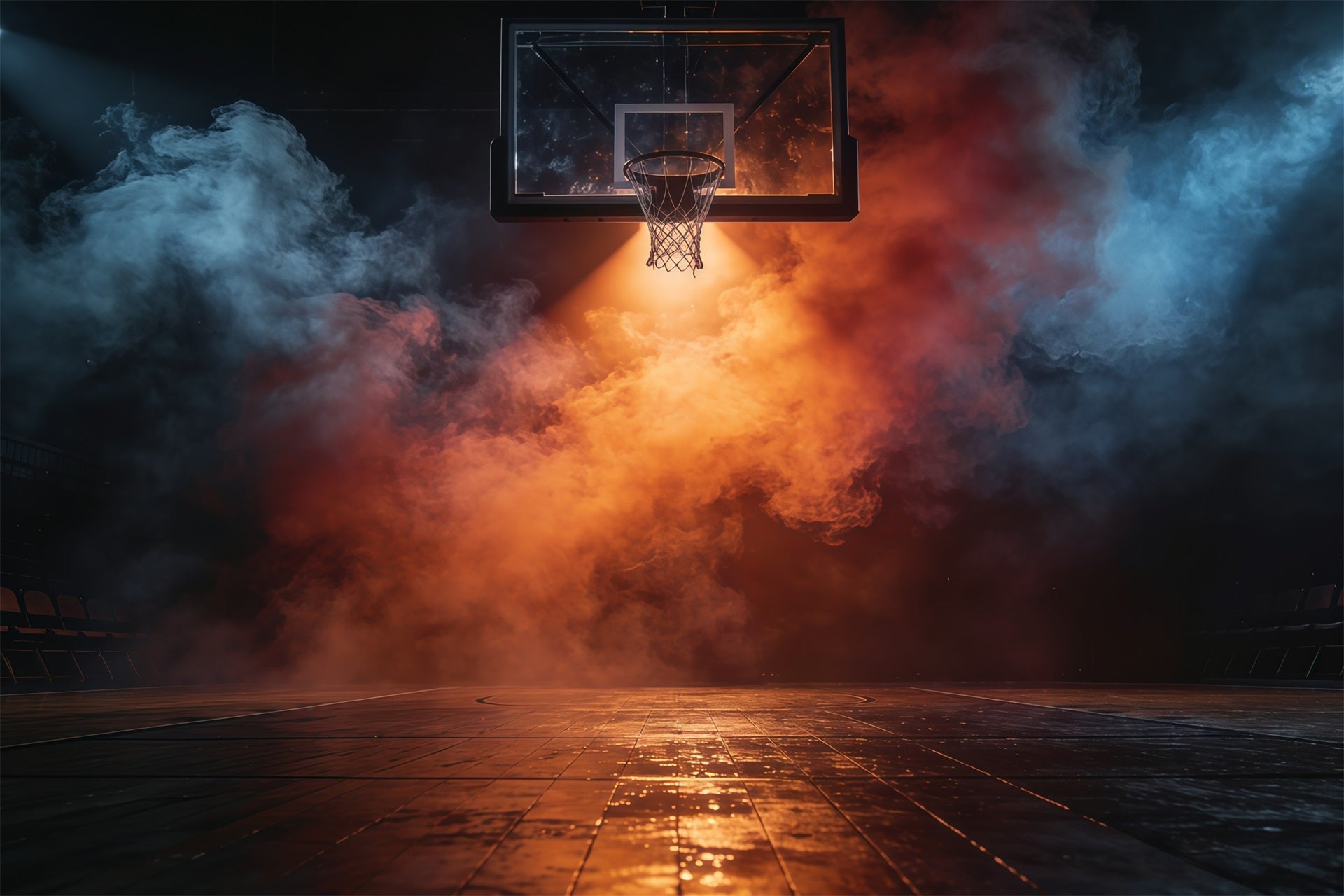 Basketball Photography Backdrop Fire Smoke Spotlight Court Sports Backdrop GQ61-79