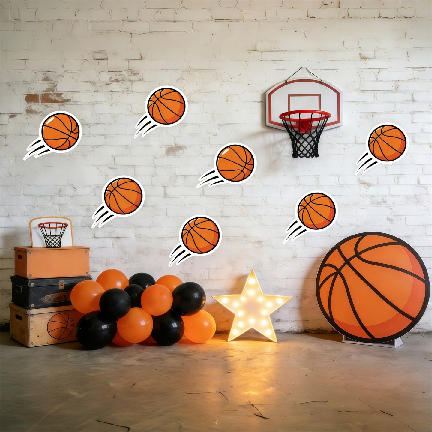 Basketball Backdrop For Photography Cartoon Ball Brick Wall Sports Photo Backdrop GQ61-83