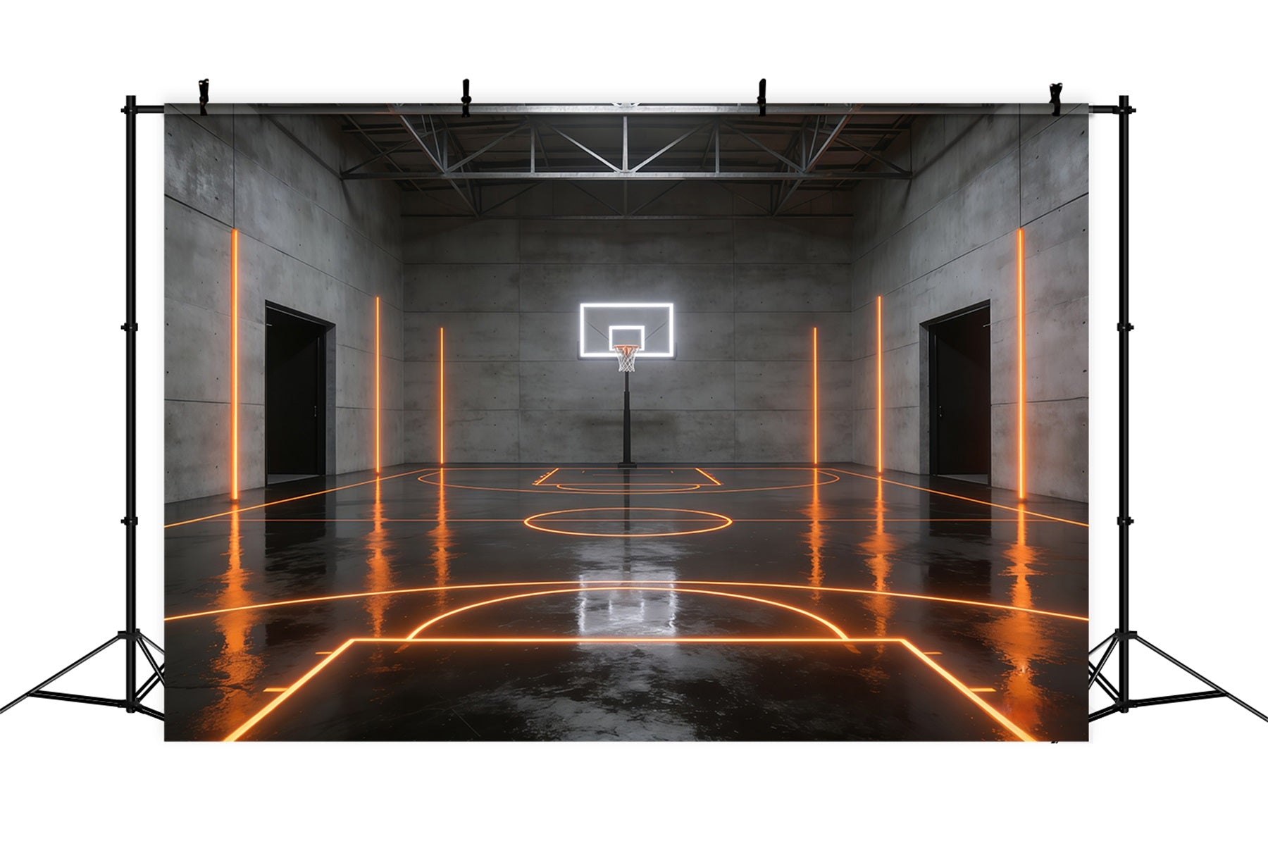 Basketball Photography Backdrop Futuristic Neon Stadium Court Sports Backdrops GQ61-89
