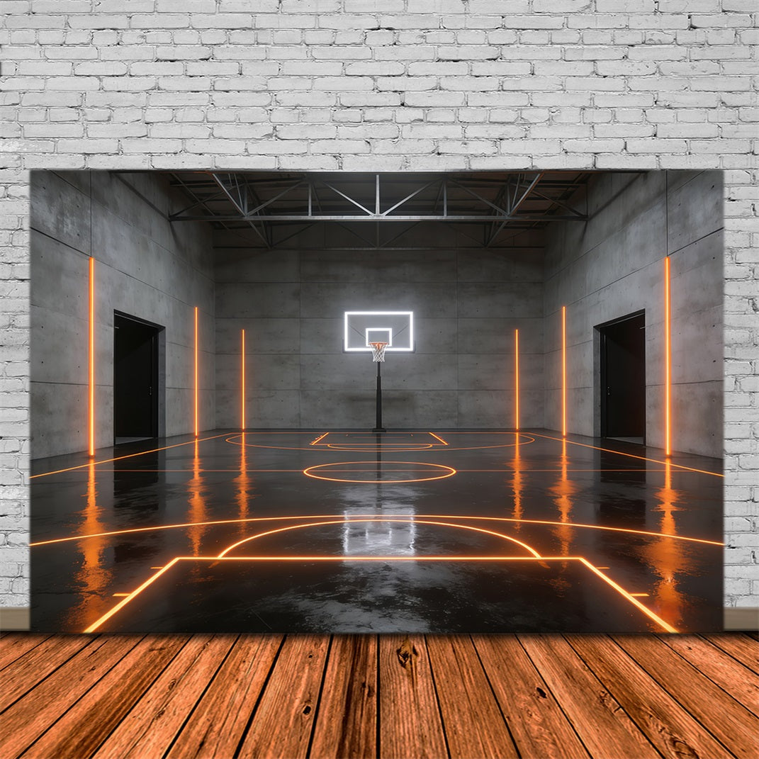 Basketball Photography Backdrop Futuristic Neon Stadium Court Sports Backdrops GQ61-89