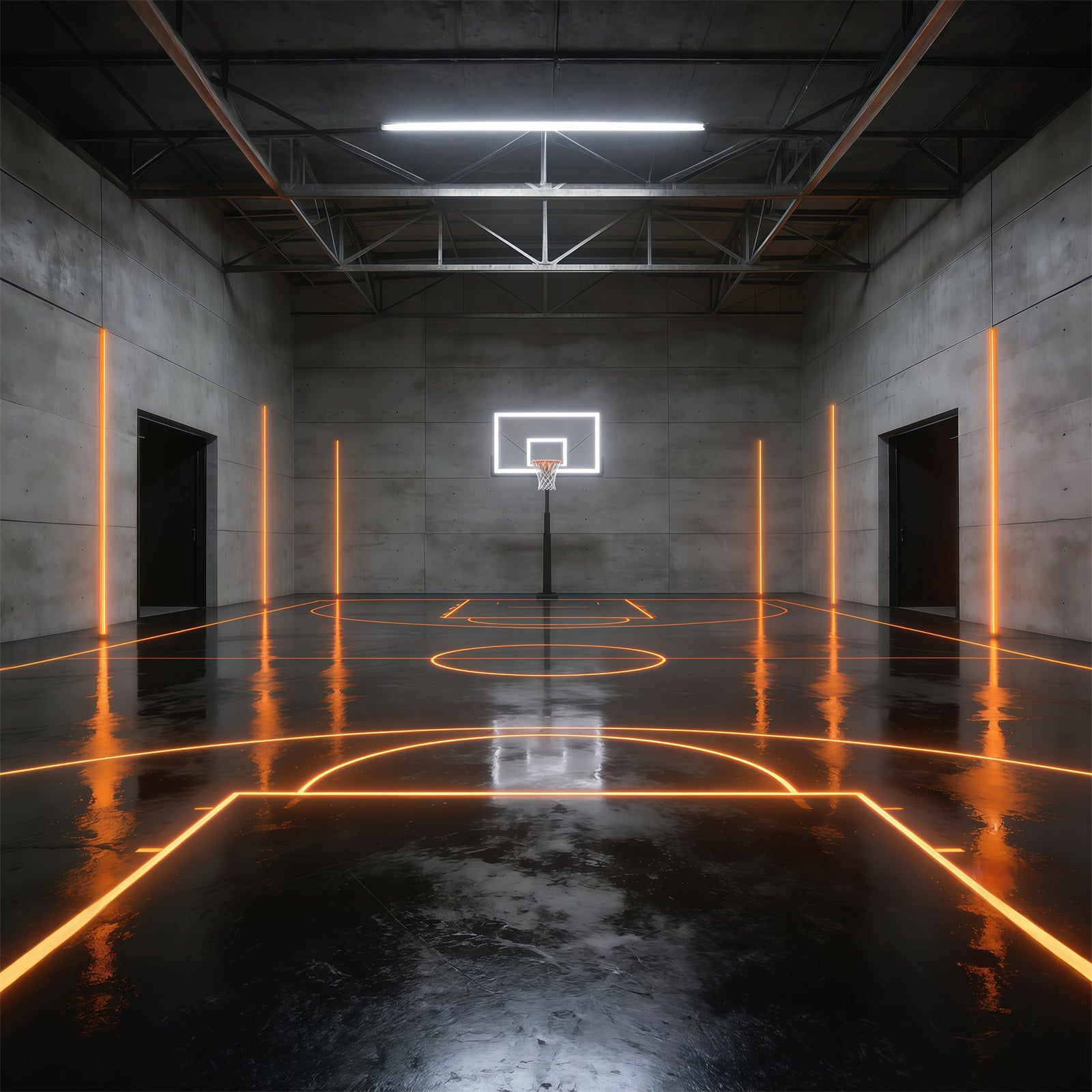 Basketball Photography Backdrop Futuristic Neon Stadium Court Sports Backdrops GQ61-89
