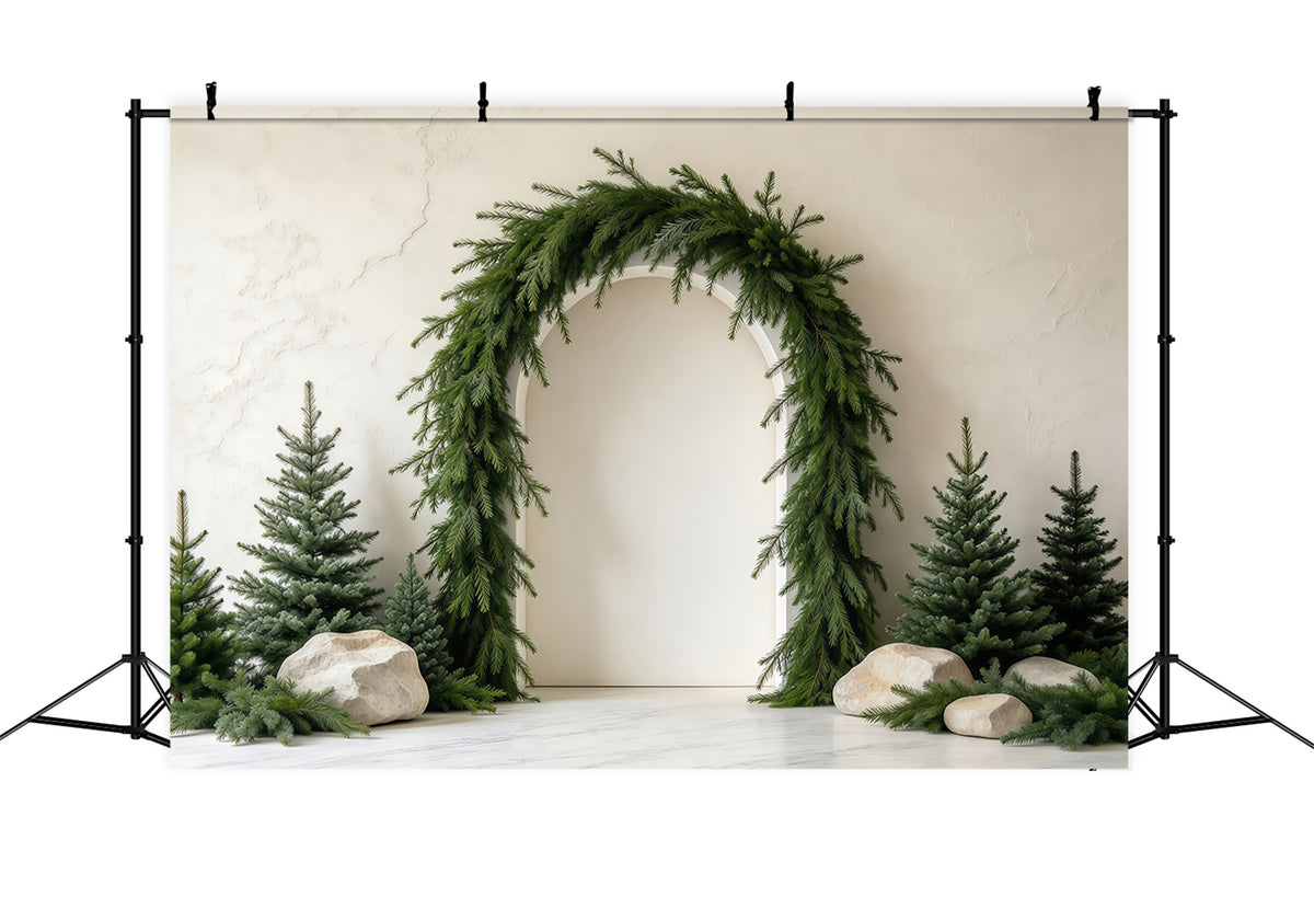 Photography Christmas Tree Backdrop Lush Evergreen Garland Archway Xmas Photo Backdrop GQ610-100