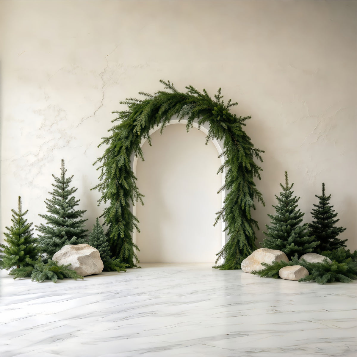Photography Christmas Tree Backdrop Lush Evergreen Garland Archway Xmas Photo Backdrop GQ610-100