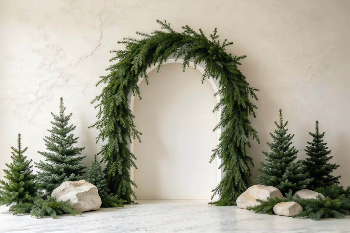 Photography Christmas Tree Backdrop Lush Evergreen Garland Archway Xmas Photo Backdrop GQ610-100