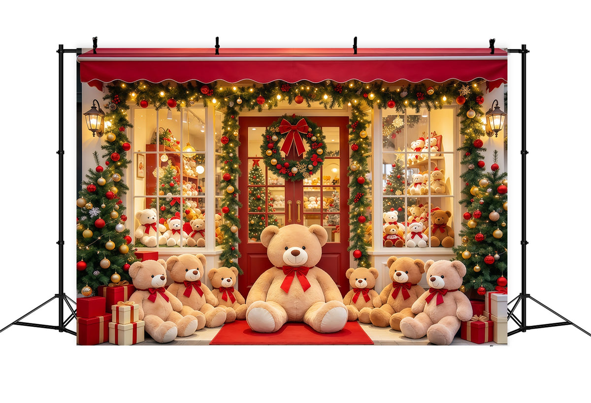 Christmas Store Backdrop Teddy Bear Toy Shopfront Christmas Party Backdrops GQ610-101