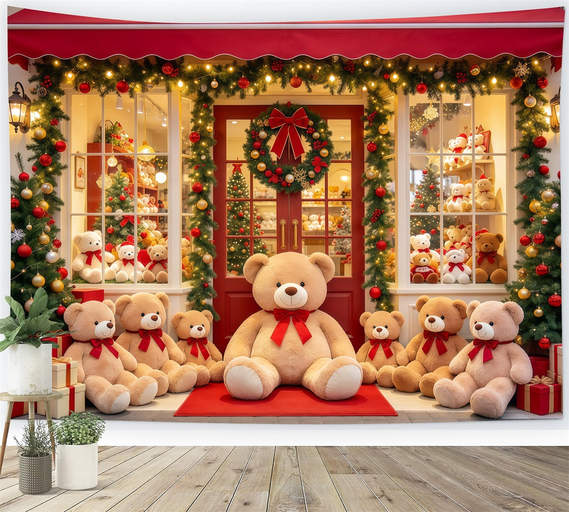 Christmas Store Backdrop Teddy Bear Toy Shopfront Christmas Party Backdrops GQ610-101