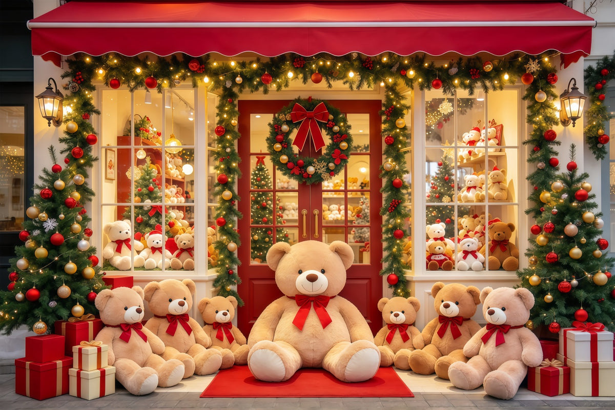 Christmas Store Backdrop Teddy Bear Toy Shopfront Christmas Party Backdrops GQ610-101