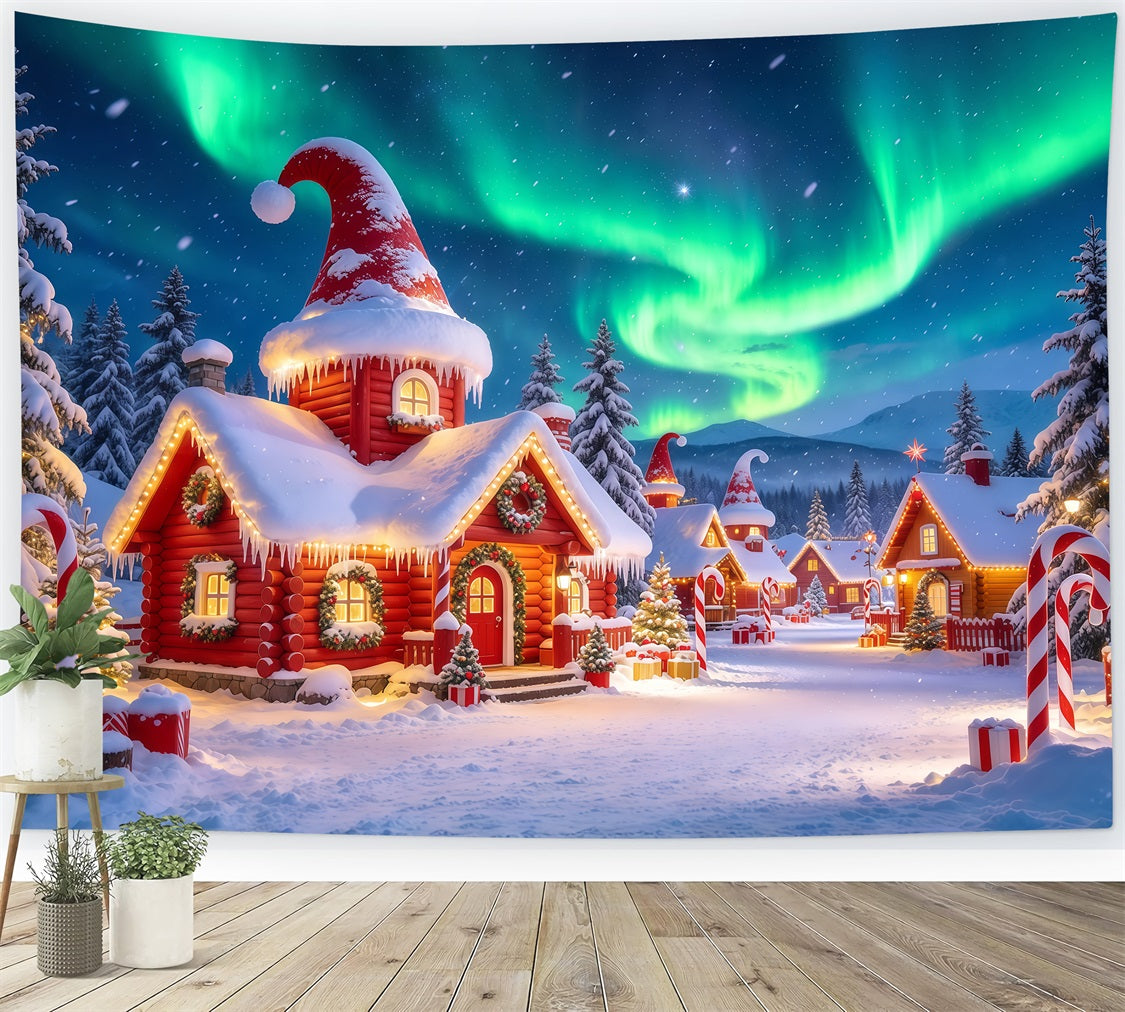 Christmas Elf Backdrop Aurora Borealis Snowy Village Christmas Photos Backdrop GQ610-102