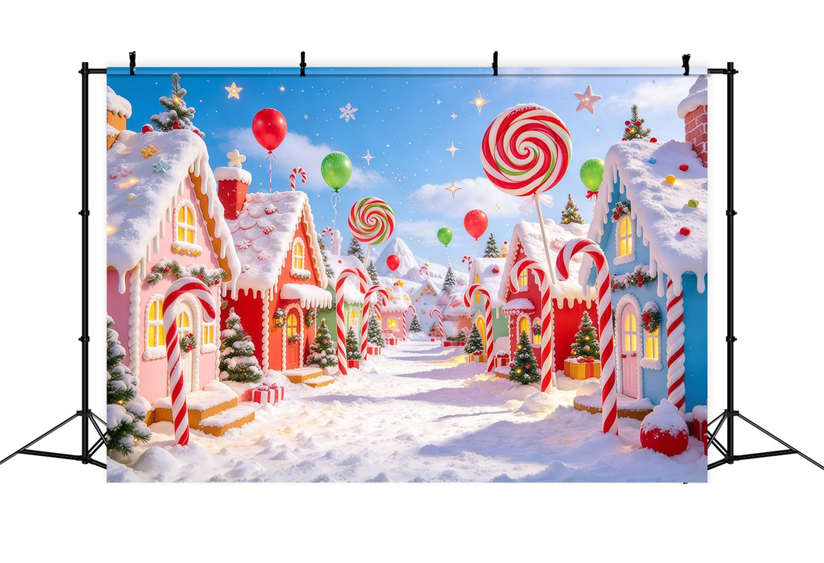 Candyland Christmas Backdrop Giant Lollipop Candy Village Photography Christmas Backdrop GQ610-106