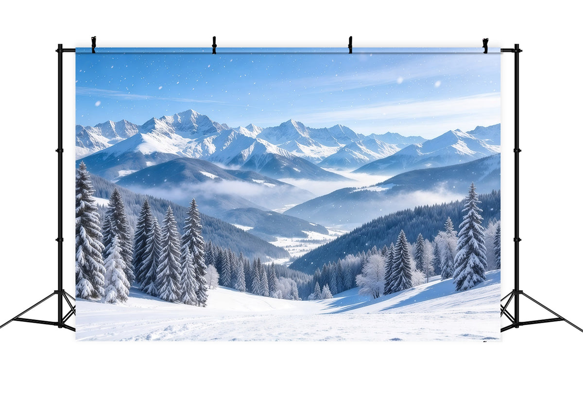 Christmas Winter Wonderland Backdrops Snowy Alpine Mountain Range Christmas Backdrop Scenes GQ610-108