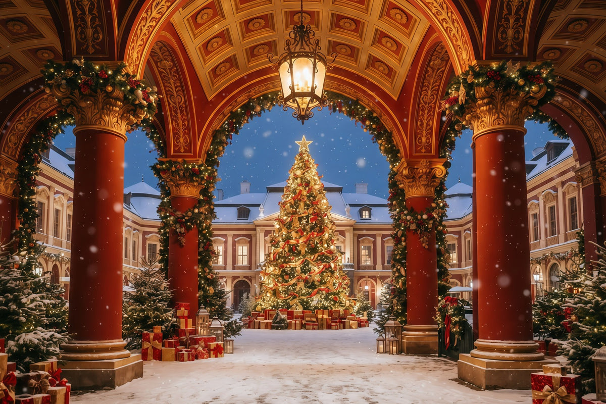 Christmas Arch Backdrop Ornate Courtyard Tree Display Christmas Party Picture Backdrop GQ610-110