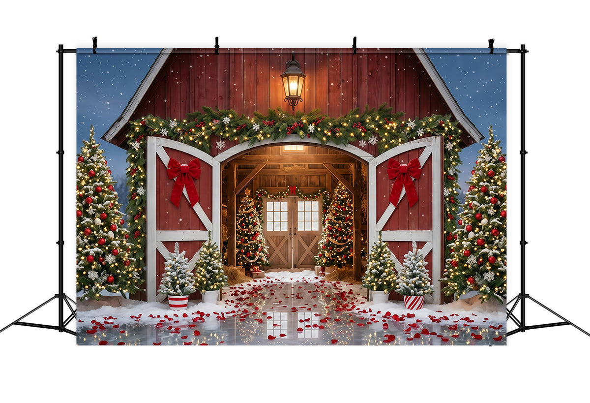 Christmas Tree Farm Backdrop Red Barn Festive Entrance Christmas Studio Backdrops GQ610-112