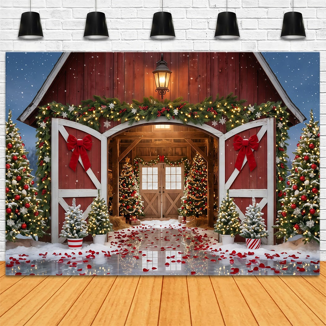 Christmas Tree Farm Backdrop Red Barn Festive Entrance Christmas Studio Backdrops GQ610-112